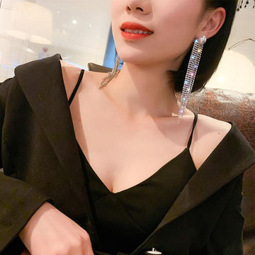 Cercei Cu Perle si ziriconiu Lungi Lux si Elegant WE024