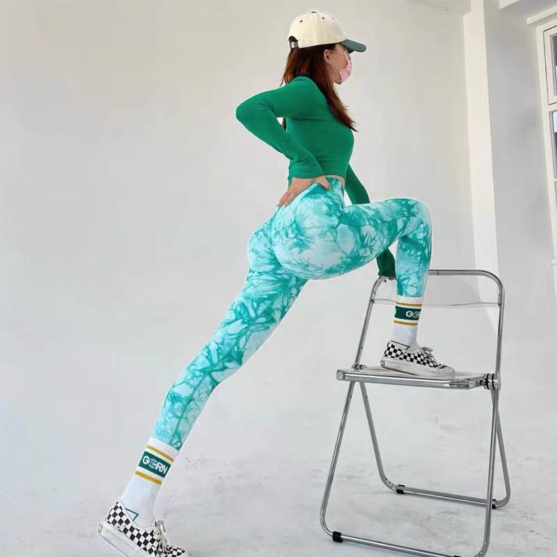 Colanti WNY Fitness PRO fără sudură jambiere modelatori cu talie inalta și Moda Tie Dry push up uscare rapida
