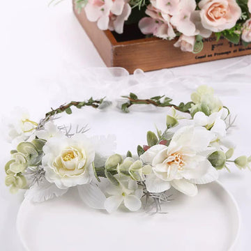 Coronita de par reglabila de decorare a capului floral reglabil, pentru Mireasa, ghirlanda de flori si frunze artificiale, Accesorii bogat, halo Garland, COR58511