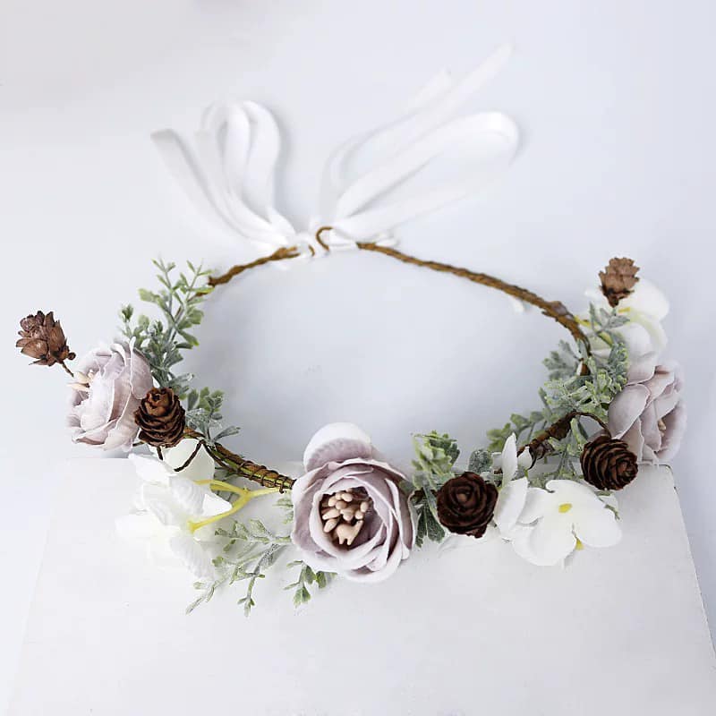 Coronita de par reglabila de decorare a capului floral reglabil, pentru Mireasa, ghirlanda de flori si frunze artificiale, Accesorii bogat, halo Garland Mov, COR58405