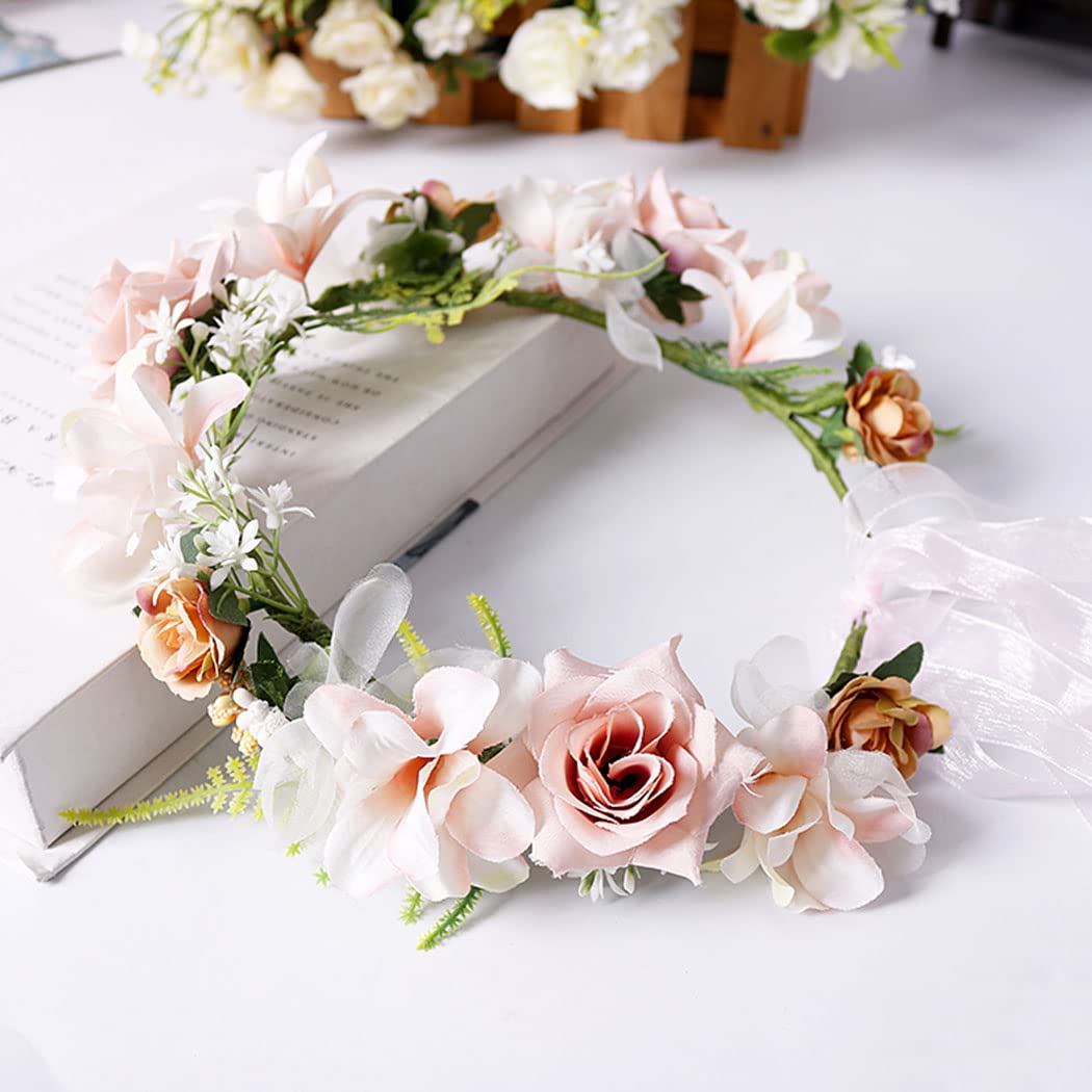 Coronita de par reglabila de decorare a capului floral reglabil, pentru Mireasa, ghirlanda de flori si frunze artificiale, Accesorii bogat, halo Garland Bej, COR58328Coronita de par reglabila de decorare a capului floral reglabil, pentru Mireasa, ghirlanda de flori si frunze artificiale, Accesorii bogat, halo Garland Bej, COR58328