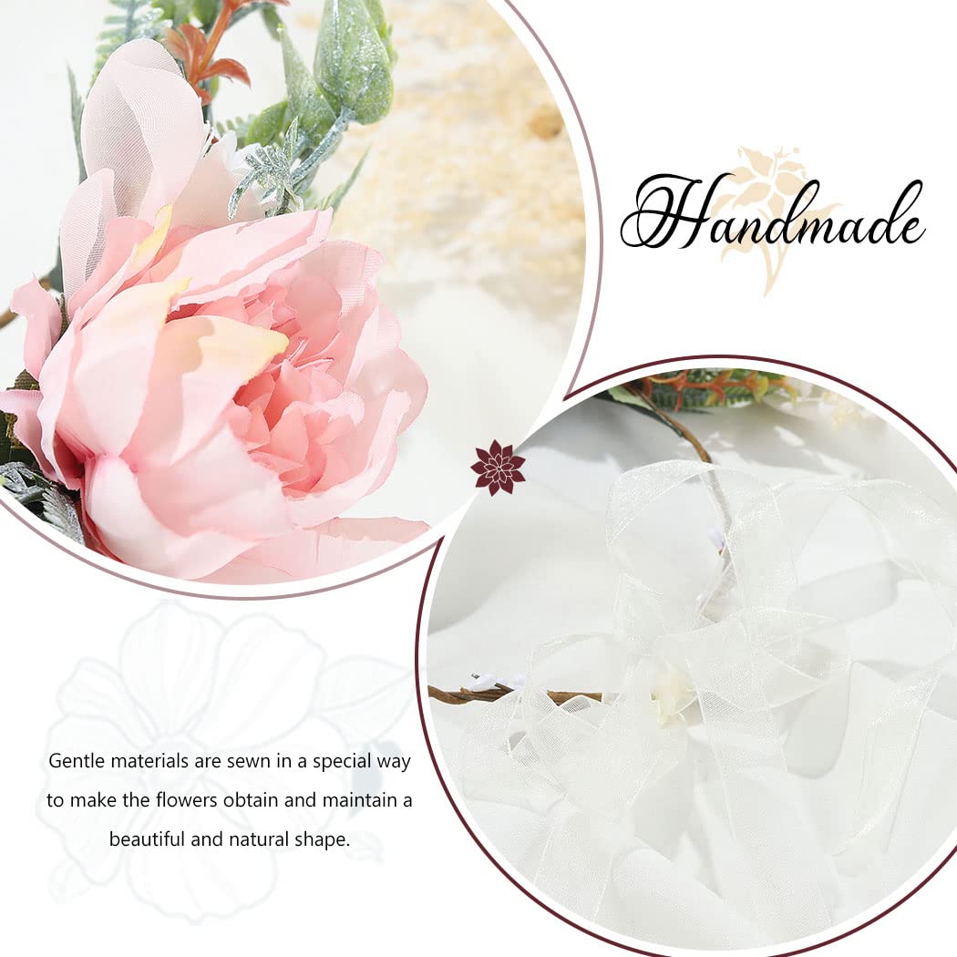 Coronita de par Headmade reglabila de decorare a capului floral reglabil, stil boho, potrivita pentru sarbatorile de pe plaja și nunta, ghirlanda de flori artificiale, frunze artificiale, Accesorii bogat,  halo Garland Roz, COR58533