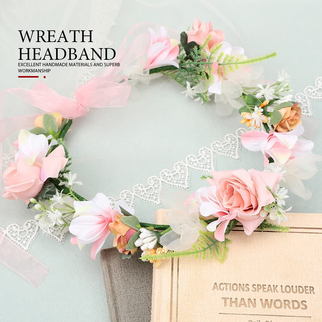 Coronita de par reglabila de decorare a capului floral reglabil, pentru Mireasa, ghirlanda de flori si frunze artificiale, Accesorii bogat, halo Garland Bej, COR58328