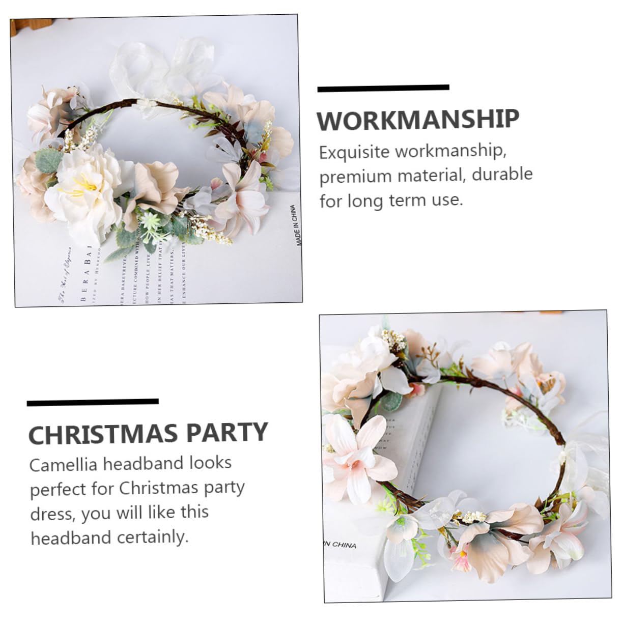 Coronita de par reglabila de decorare a capului floral reglabil, pentru Mireasa, ghirlanda de flori si frunze artificiale, Accesorii bogat, halo Garland Alb, COR58429