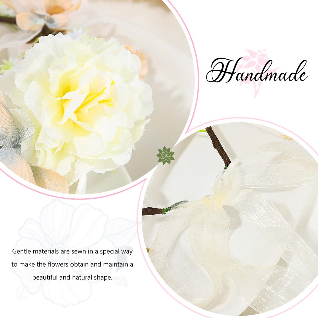 Coronita de par reglabila de decorare a capului floral reglabil, pentru Mireasa, ghirlanda de flori si frunze artificiale, Accesorii bogat, halo Garland Alb, COR58429