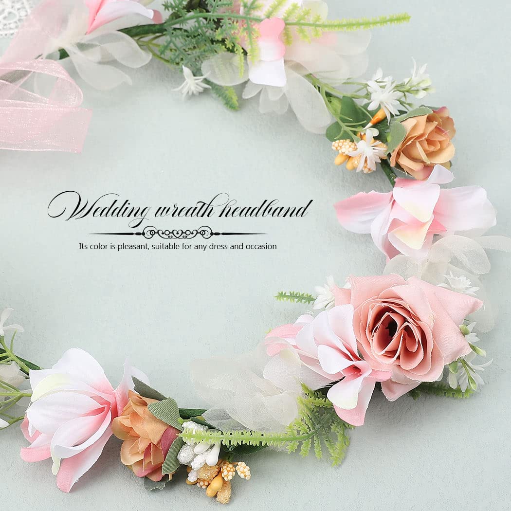 Coronita de par reglabila de decorare a capului floral reglabil, pentru Mireasa, ghirlanda de flori si frunze artificiale, Accesorii bogat, halo Garland Bej, COR58328