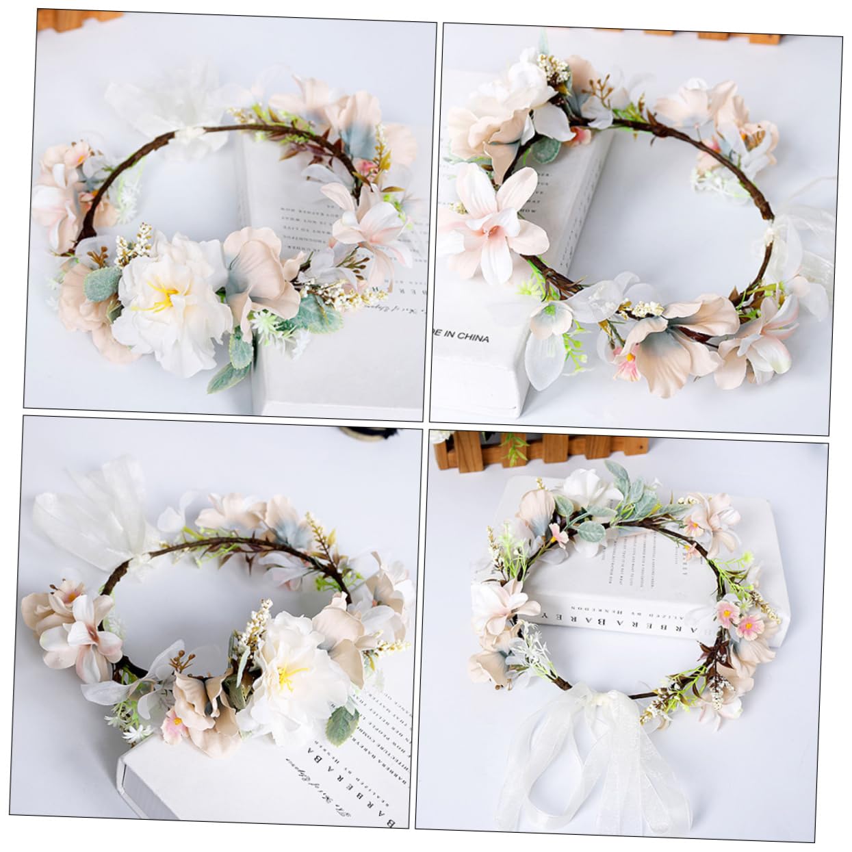 Coronita de par reglabila de decorare a capului floral reglabil, pentru Mireasa, ghirlanda de flori si frunze artificiale, Accesorii bogat, halo Garland Alb, COR58429