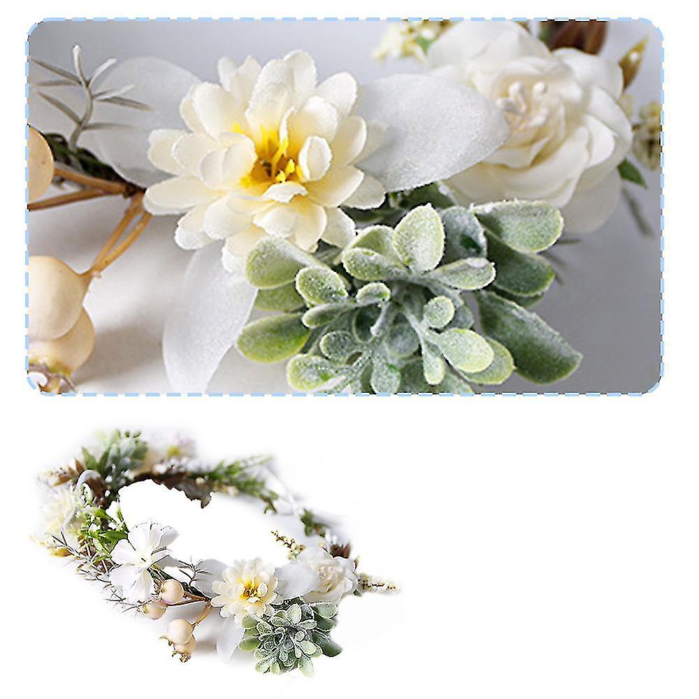 Coronita de par reglabila de decorare a capului floral reglabil, pentru Mireasa, ghirlanda de flori si frunze artificiale, Accesorii bogat, halo Garland Alb, COR58377