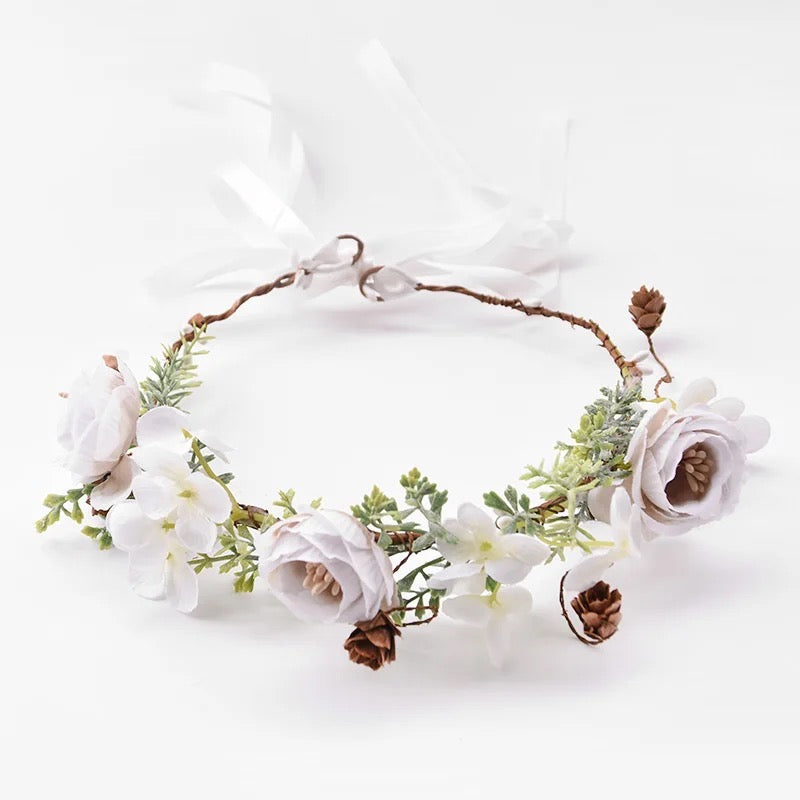 Coronita de par reglabila de decorare a capului floral reglabil, pentru Mireasa, ghirlanda de flori si frunze artificiale, Accesorii bogat, halo Garland Mov, COR58405