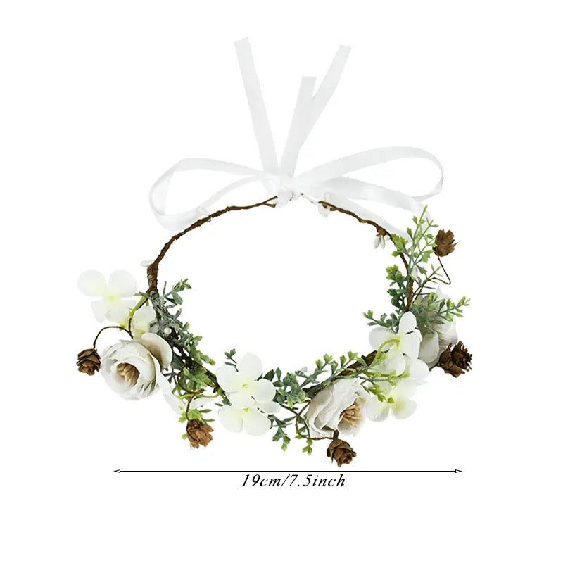 Coronita de par reglabila de decorare a capului floral reglabil, pentru Mireasa, ghirlanda de flori si frunze artificiale, Accesorii bogat, halo Garland Mov, COR58405