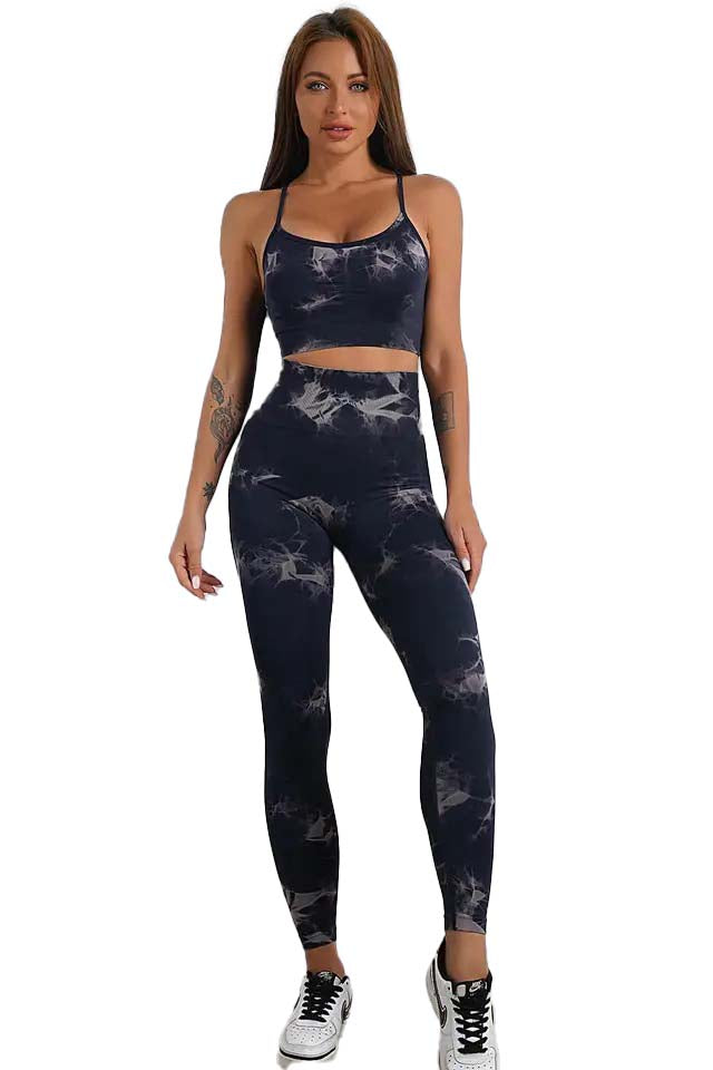 Compleu 2 piese colanti si bustiere WNY PRO Tie Dye fitness modelator BC8828 tie dye Negru si Gri