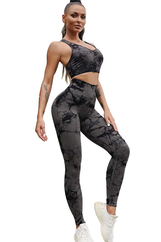 Compleu 2 piese colanti si bustiere WNY PRO Tie Dye fitness modelator BC8828 tie dye gri negru