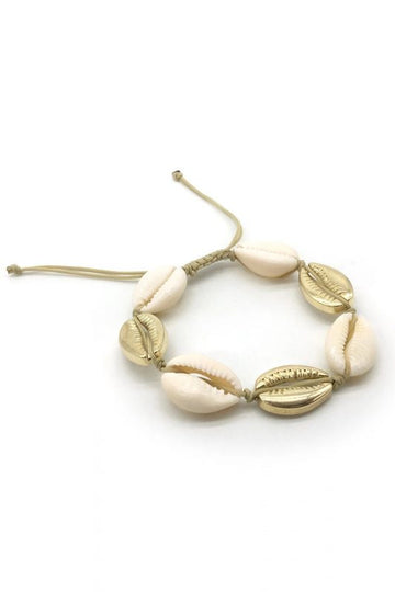 Armband oder Beinarmband mit Muscheln und goldenen Muscheln und Schnur WBRT001