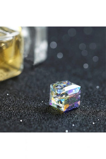 Halskette - Crystal Chocker FINE CUBE Aurora Borealis mit transparenter elastischer Gicht