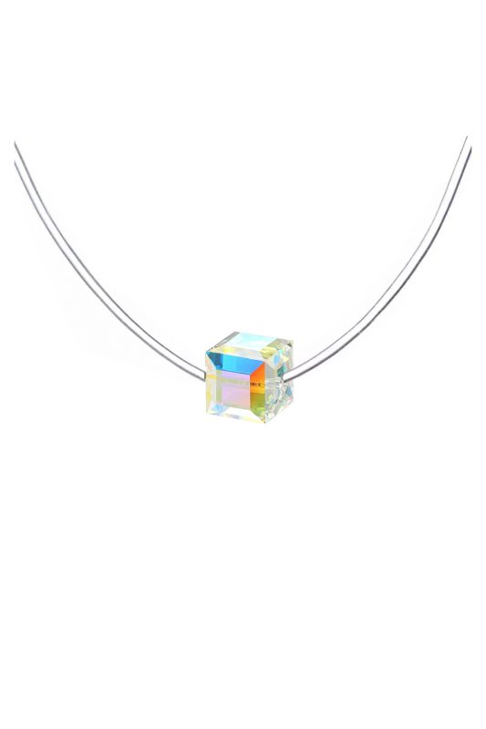 Colier - Chocker Cristal CUBE FINUTA Aurora Boreala cu Guta Elastica Transparent