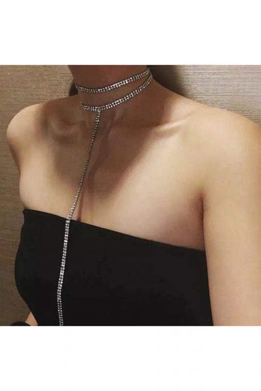 Colier Chocker QUEEN-SUPERGIRL Argintiu plin de Strasuri Elegant Sexy