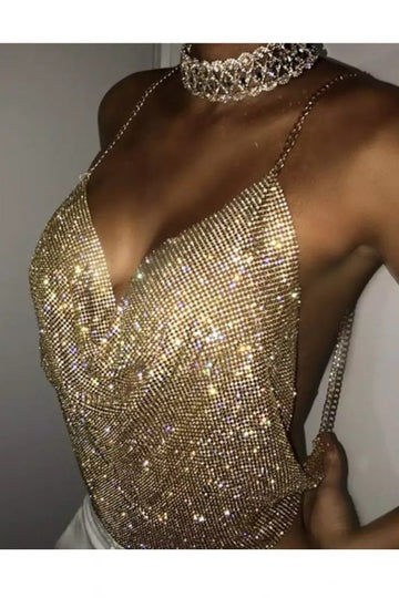 Sexy Damen-Tanktop mit Rückenausschnitt, gold