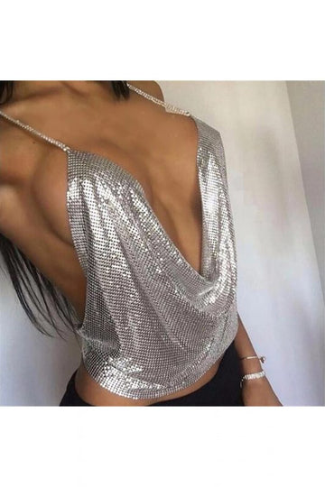 Tanktop mit Rückenausschnitt für Damen, Silber