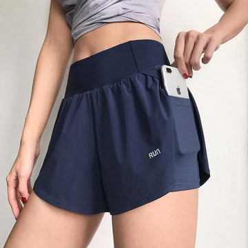 DK-046 hoch taillierte, atmungsaktive, doppellagige Shorts mit Tasche