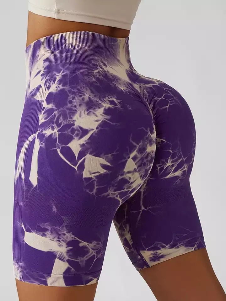 Colanti Fitness PRO Scurti Tie Dye Modelatori cu talie inalta si dungi push up DK-2520