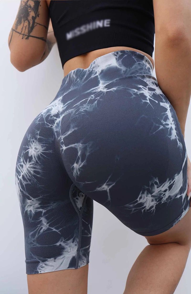 Colanti Fitness PRO Scurti Tie Dye Modelatori cu talie inalta si dungi push up DK-2520