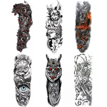 Set mit 6 wasserfesten temporären Tattoos, extra groß, für Arme oder Beine und Körper, Größe 17,8 x 48 cm, WTTJ-S003